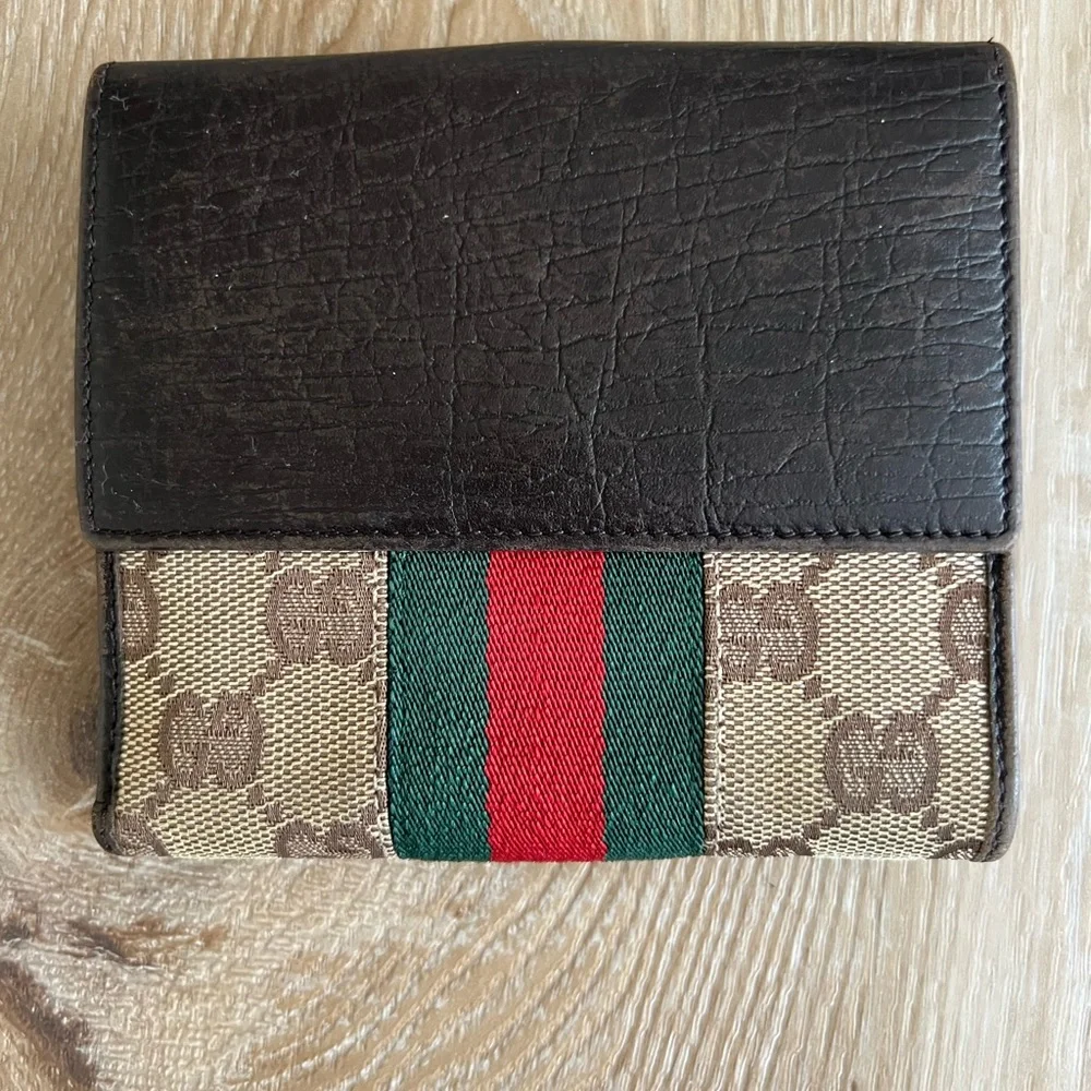 GUCCI Canvas Jackie Sherry Line Wallet w/ Piston lock closure - Picture 2 of 11
